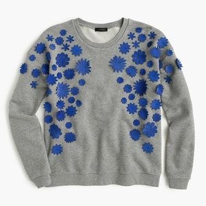 J Crew Embellished Flower Sweatshirt Gray Blue Long Sleeve—Size XXS